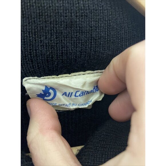 Vintage All Canada Curling Men M Wool Blend Knit Sweater Pullover Black Hipster - Picture 4 of 6